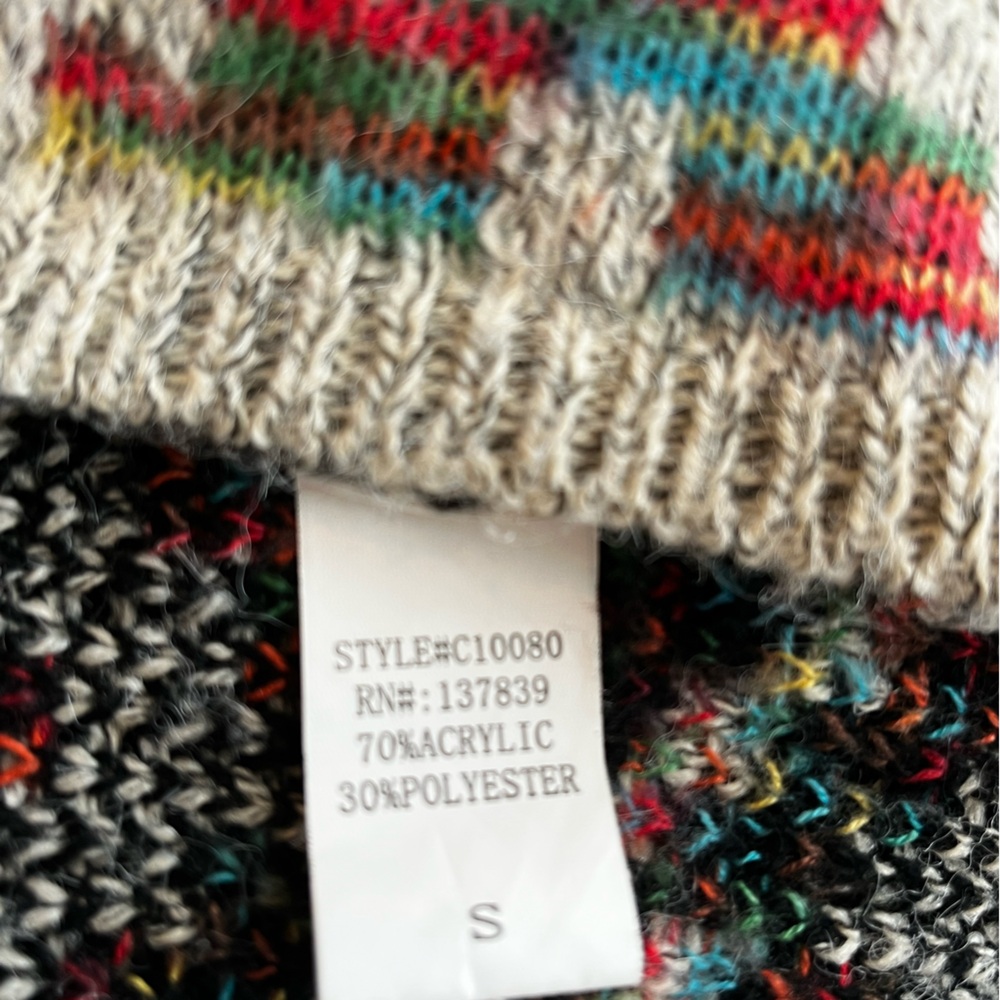 Debut Long Open Front Multi-Colored Cardigan, Size Small - Picture 9 of 10